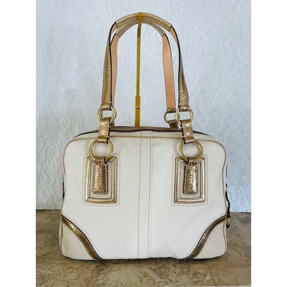 NWT Coach 10737 Legacy Soho Canvas Cream/Gold Python Satchelt Tote Bag Satchel - Picture 2 of 12